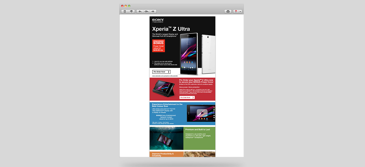 Sony Xperia Z Ultra and Z1 series mobile phone eDMs
